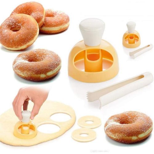  YOOUSOO 2 Pack Donut Cutters Set 3 inch,Cookie Cutter Round for Baking Donut Mould Maker Plastic with Dipping Plier, Cake Mold Biscuit Cutter Non-Stick Mold Baking DIY Donut Tools