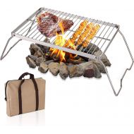 Yopay Folding Campfire Grill with Legs Carrying Bag, 304 Stainless Steel Grate Barbeque Grill, Heavy Duty Portable Camping Grill for Fireplaces, Picnics, Backpacking, Outdoor, 13.6