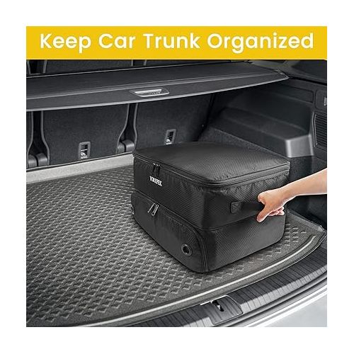  YOREPEK 2 Layer Golf Trunk Organizer, Waterproof Car Golf Locker with Separate Ventilated Compartment for 2 Pair Shoes, Golf Trunk Storage for Balls, Tees, Clothes, Gloves, Accessories, Golf Gifts