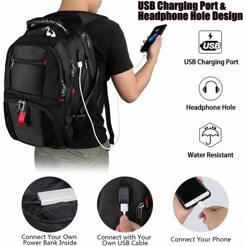  [아마존베스트]YOREPEK Backpacks for Men,Extra Large Travel Backpack with USB Charging Port,TSA Friendly Business College Bookbags Fit 17 Inch Laptops 45L,Black