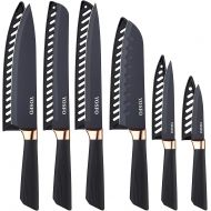 [아마존베스트]YOSFO Kitchen Knife Set with Sheath, 6 Piece Stainless Steel Chef Knives Set, Includes 8 Chef Knife, 8 Bread Knife, 7 Santoku Knife, 5Utility Knife, 8” Carving Knife, and 3.5 Paring Knif