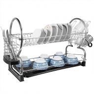 YOSHIKO 2-Tier Dish Rack and DrainBoard 22 x15 x10 Kitchen Chrome Cup Dish Drying Rack Tray Cultery Dish Drainer