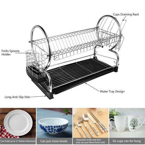  YOSHIKO 2-Tier Dish Rack and DrainBoard 22 x15 x10 Kitchen Chrome Cup Dish Drying Rack Tray Cultery Dish Drainer