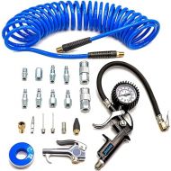 YOTOO Heavy Duty Air Compressor Accessories Kit 20 Pieces with 1/4 inch x 25 feet Polyurethane Air Compressor Hose, 100 PSI Tire Inflator Gauge, Air Blow Gun and Air Hose Fittings