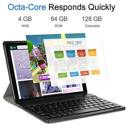  [아마존베스트]YOTOPT 10 Inch Android 10.0 Tablet with Keyboard and Mouse, Octa-Core, 64GB ROM, 4GB RAM, 4G Dual SIM, WIFI/GPS/Bluetooth/Type C, Color: (Grey)