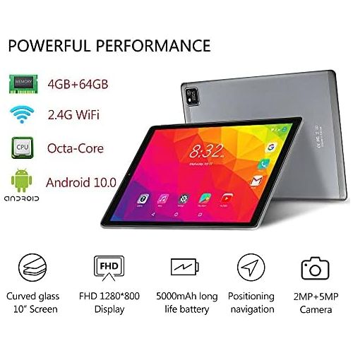  [아마존베스트]YOTOPT 10 Inch Android 10.0 Tablet with Keyboard and Mouse, Octa-Core, 64GB ROM, 4GB RAM, 4G Dual SIM, WIFI/GPS/Bluetooth/Type C, Color: (Grey)