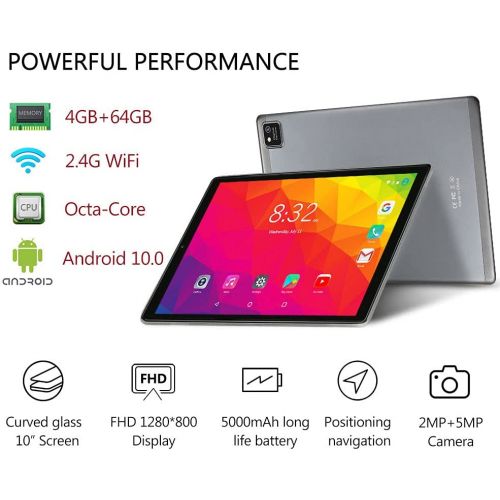  [아마존베스트]YOTOPT 10 Inch Android 10.0 Tablet with Keyboard and Mouse, Octa-Core, 64GB ROM, 4GB RAM, 4G Dual SIM, WIFI/GPS/Bluetooth/Type C, Color: (Grey)