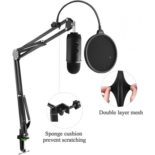  [아마존베스트]YOTTO Microphone Stand with Pop Protection Professional Microphone Stand for Blue Yeti and Blue Snowball Recording, Radio Microphone Arm with Cable Ties, Pop Filter Mask Shield