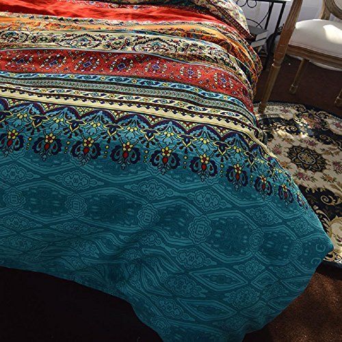  YOU SA YOUSA Bohemia Retro Printing Bedding Ethnic Vintage Floral Duvet Cover Boho Bedding 100% Brushed Cotton Bedding Sets (Queen,01)