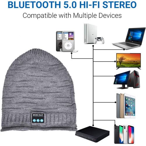  YOUAU Bluetooth Beanie Hat, Wireless V5.0 Knit Musical Hat Bulit in Headphones and Speakers Christmas Winter Gifts for Outdoor Sports, Men, Women, Teen, Boys, Girls