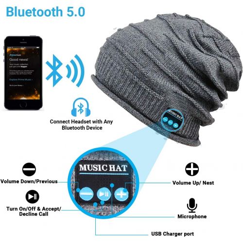  YOUAU Bluetooth Beanie Hat, Wireless V5.0 Knit Musical Hat Bulit in Headphones and Speakers Christmas Winter Gifts for Outdoor Sports, Men, Women, Teen, Boys, Girls