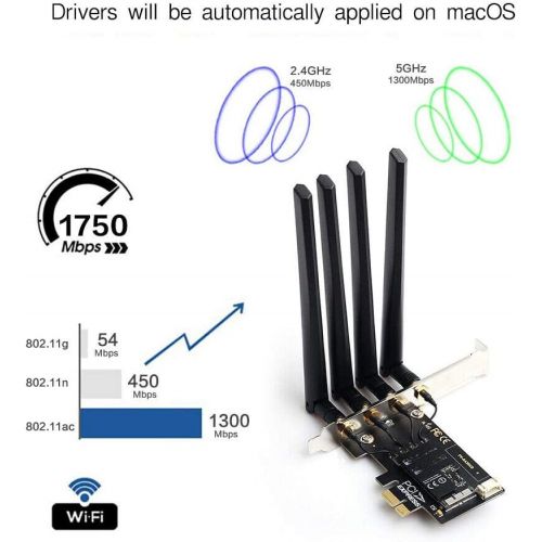  YOUBO Hackintosh WiFi Dual Band macOS WiFi Card BCM94360CD 802.11a/g/n/ac 1750Mbps BT4.0 PCIe Network Adapter Natively Support AirDrop Handoff (Plug and Play for macOS)