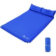 YOUKADA Sleeping-Pad Foam Self-Inflating Camping-Mat for Backpacking Sleeping Pad Double Sleeping Mat Camping Pad 2 Person Camping Mattress with Pillow for Hiking Camping Gear(Blue