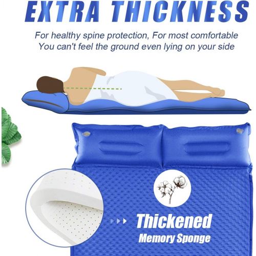  YOUKADA Sleeping-Pad Foam Self-Inflating Camping-Mat for Backpacking Sleeping Pad Double Sleeping Mat Camping Pad 2 Person Camping Mattress with Pillow for Hiking Camping Gear(Blue