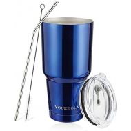[아마존베스트]YOUKE OLA Stainless Steel Tumbler 30oz - Vacuum Insulated Tumbler Coffee Cup Double Wall Large Travel Mug with Lid, Straw, Brush, Gift Box Set (Black)