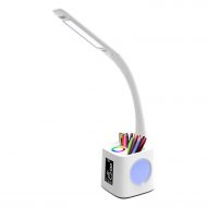 YOUKOYI Study LED Desk Lamp with USB Charging Port, Alarm Clock, Color Night Light, Touch Control, Pen Holder, Thermometer, Calendar, 3 Levels Dimmable Eye-Caring Table Lamp for St