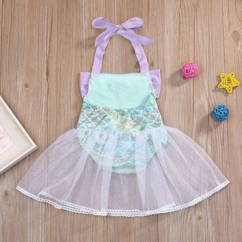  YOUNGER+TREE Kid Infant Baby Girls Mermaid Romper Outfit Bodysuit Jumpsuit Swimsuits Tutu Party Dress Skirt Summer Clothes Set