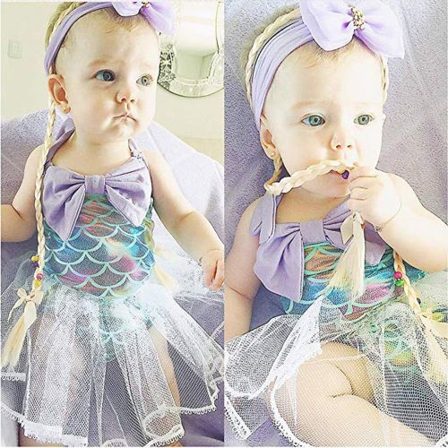  YOUNGER+TREE Kid Infant Baby Girls Mermaid Romper Outfit Bodysuit Jumpsuit Swimsuits Tutu Party Dress Skirt Summer Clothes Set