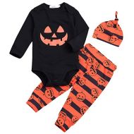 YOUNGER+TREE 3Pcs/ Outfit Set Baby Boy Girl Infant Halloween Pumpkin Costume Long Sleeve Rompers