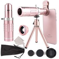 YOUNGFLY 4in1 18X HD Telephoto Lens Kit for Phone Camera, Zoom Telescope Telescopic Lens with Mini Tripod for iPhone Samsung Smartphone - Rose Gold