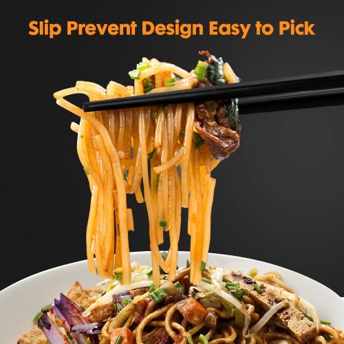  [아마존베스트]Youpinle 10 Pairs Fiberglass Chopsticks-Reusable Chopsticks Dishwasher Safe,9 1/2 Inches-Black