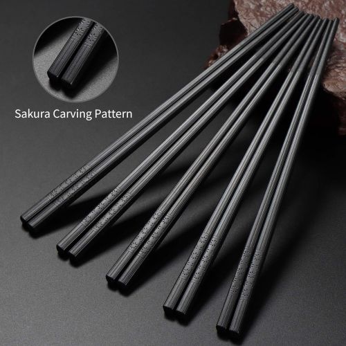  [아마존베스트]Youpinle 10 Pairs Fiberglass Chopsticks-Reusable Chopsticks Dishwasher Safe,9 1/2 Inches-Black