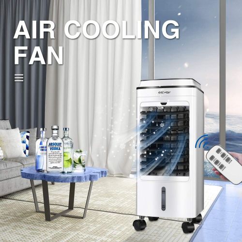  YOURLITE Portable Air Cooler Fan, Evaporative Cooler W/ Remote Control, 8 Timer 3 Speed Low Noise with 4 L Water Tank 2 Ice Box for Indoor Home Office