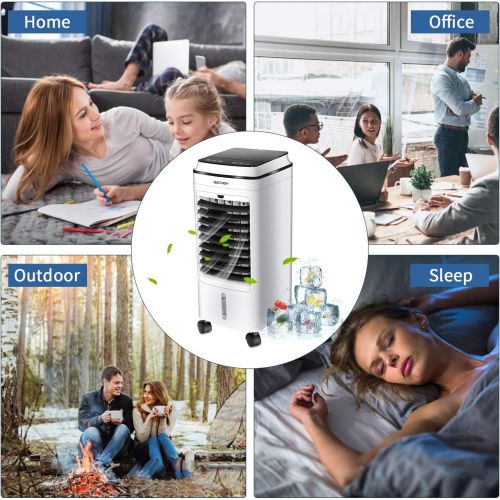  YOURLITE Portable Air Cooler Fan, Evaporative Cooler W/ Remote Control, 8 Timer 3 Speed Low Noise with 4 L Water Tank 2 Ice Box for Indoor Home Office