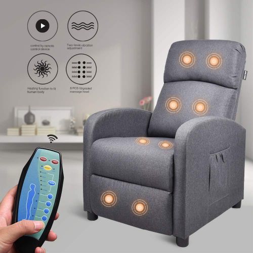  YOURLITEAMZ Gaming Massage Recliner Chair - Ergonomic Heated Rocking Sofa Gliders Lounge Chairs Heated wControl Linen Surface Padded Seat Home Theater Seating for Living Room