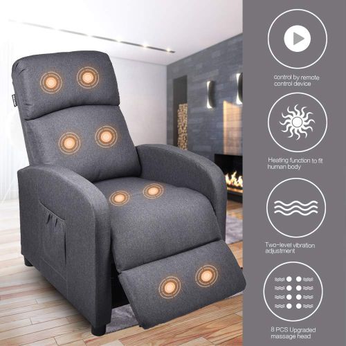  YOURLITEAMZ Gaming Massage Recliner Chair - Ergonomic Heated Rocking Sofa Gliders Lounge Chairs Heated wControl Linen Surface Padded Seat Home Theater Seating for Living Room