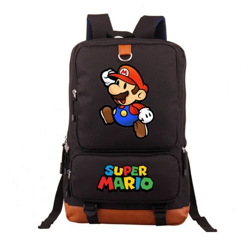  YOURNELO Unisex Leisure Mario School Badge Backpack Bookbag (B Black 2)