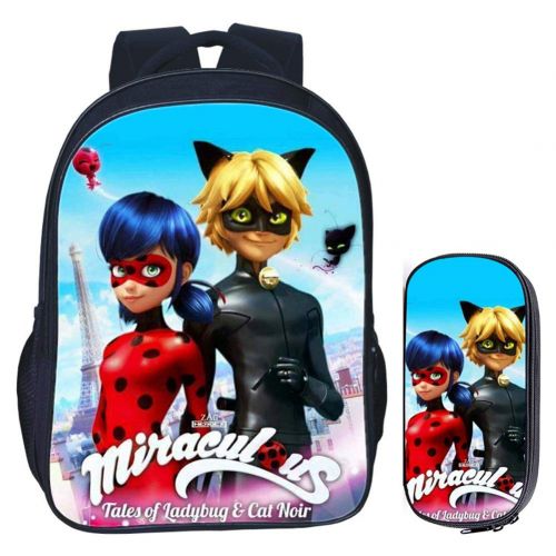  YOURNELO Girls Cartoon Printed Miraculous Ladybug Rucksack School Backpack Bookbag (B Set 3)