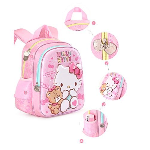  YOURNELO Girl Cartoon 3D Hello Kitty Hard Surface Rucksack School Backpack Bookbag