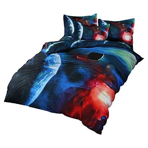  [아마존베스트]YOUSA Colorful Galaxy Print Bedding 3d Outer Space Bedding Set Twin (01)