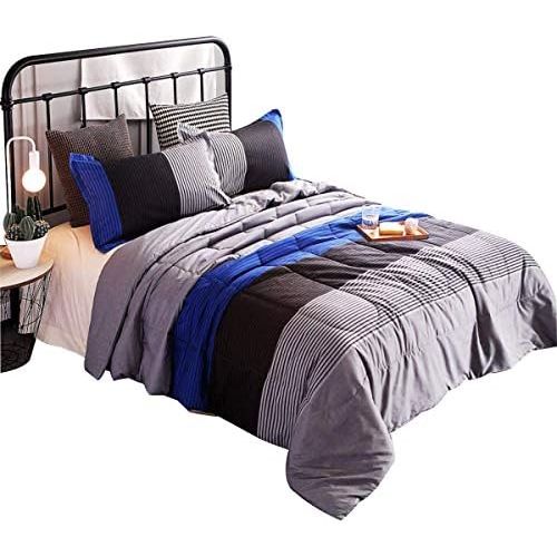  [아마존베스트]YOUSA 3-Piece Striped Quilt Set Boys Bedspreads/Coverlet Sets/Comforter Sets Queen (Blue-Striped)