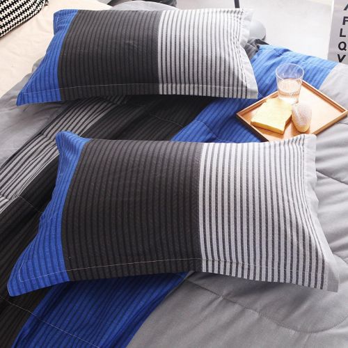  [아마존베스트]YOUSA 3-Piece Striped Quilt Set Boys Bedspreads/Coverlet Sets/Comforter Sets Queen (Blue-Striped)