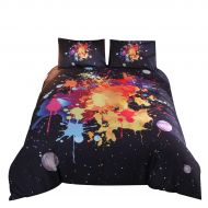 YOUSA Abstract Dirty Look with Colorful Watercolor Spots Liquid Splashes Artistic Duvet Cover with Pillow Shams Modern Boys/Gilrs Bedding Set (Twin,Black)