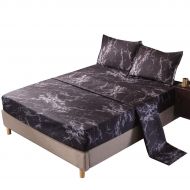 YOUSA Marble Printing Sheet Set for Boys/Men Black Marble Bedding Collection (Twin,Black)