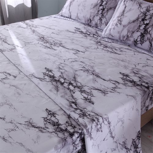  YOUSA Marble Printing Sheet Set for Boys/Men Black Marble Bedding Collection (Twin,Black)