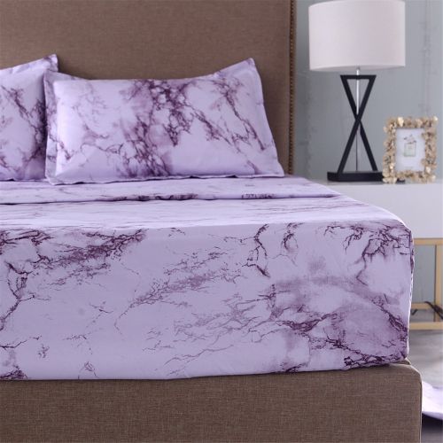  YOUSA Marble Printing Sheet Set for Boys/Men Black Marble Bedding Collection (Twin,Black)