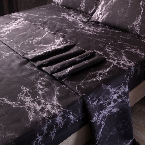  YOUSA Marble Printing Sheet Set for Boys/Men Black Marble Bedding Collection (Twin,Black)