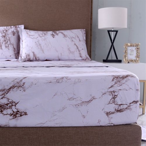  YOUSA Marble Printing Sheet Set for Boys/Men Black Marble Bedding Collection (Twin,Black)