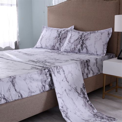  YOUSA Marble Printing Sheet Set for Boys/Men Black Marble Bedding Collection (Twin,Black)