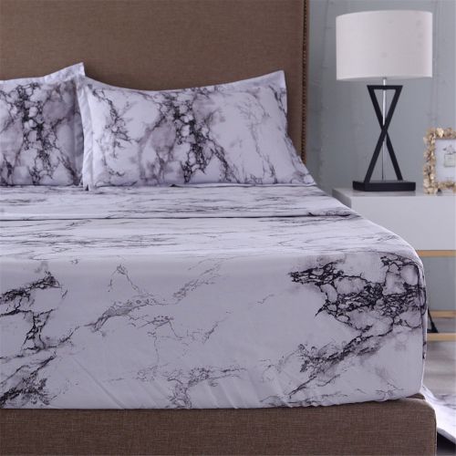  YOUSA Marble Printing Sheet Set for Boys/Men Black Marble Bedding Collection (Twin,Black)