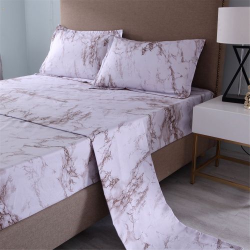  YOUSA Marble Printing Sheet Set for Boys/Men Black Marble Bedding Collection (Twin,Black)