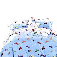 YOUSA 3Pcs Cars Print Bedding Set Kids Duvet Cover Set Cotton Bed Cover with Pillow Shams Queen