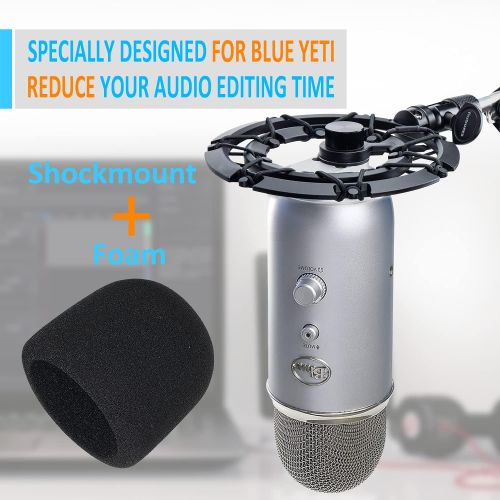  Blue Yeti Shock Mount with Foam Windscreen, Alloy Shockmount Reduces Vibration With Blue Yeti Pop Filter, Compatible for Blue Yeti and Yeti Pro Microphone by YOUSHARES