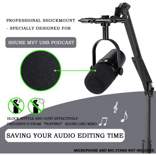  MV7 Shock Mount with Pop Filter, Alloy Shockmount with Foam Windscreen Matching Mic Boom Arm Stand Compatible with Shure MV7 Mic by YOUSHARES