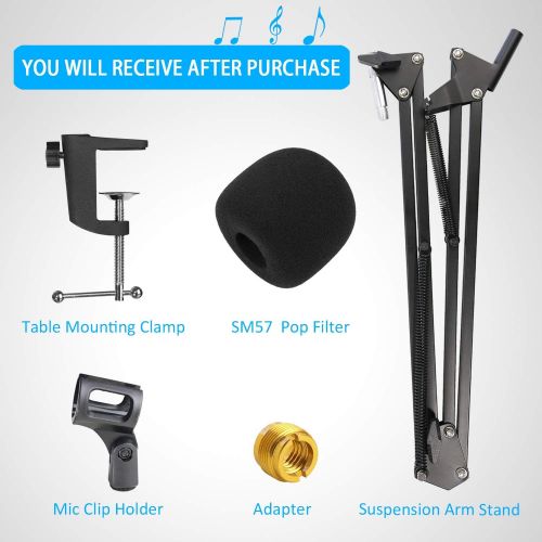  SM57 Mic Stand with Pop Filter - Microphone Boom Arm Stand with Foam Windscreen Cover for SM57-LC Cardioid Dynamic Microphonee by YOUSHARES