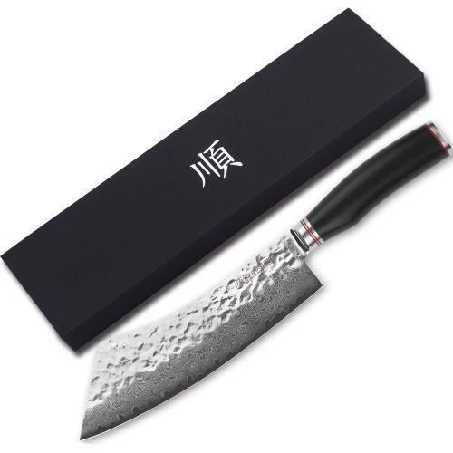  YOUSUNLONG Hybrid Cleaver Knife 9 Inch (22.86cm) Butcher Meat Knives - Japanese Hammered Damascus Steel - Slicer Meat, barbecue, minced meat - Natural Leadwood Wooden Handle with L